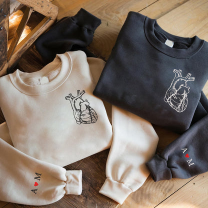 Valentine Personalized Embroidered Anatomical Heart Hoodie Sweatshirt T-Shirt
