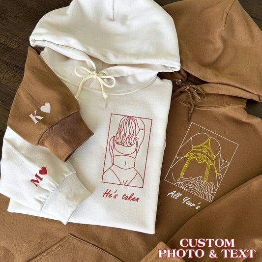 Valentine Custom Embroidered Outline Hoodie Sweatshirt T-shirt