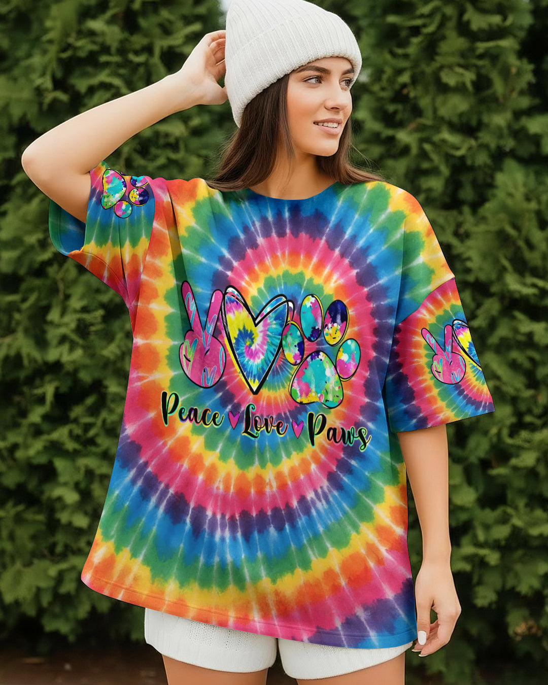PEACE LOVE PAWS RAINBOW SWIRL ALL OVER PRINT - YHHG2612252