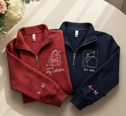 Valentine Personalized Embroidered Outline Photo Hoodie Sweatshirt T-Shirt