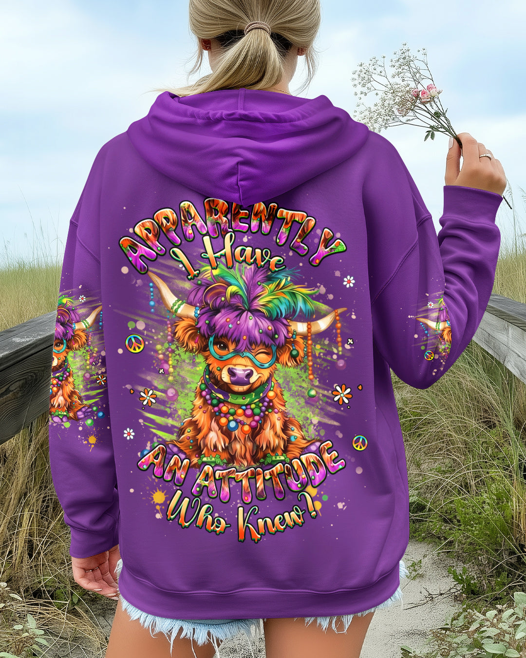 I HAVE AN ATTITUDE MARDI GRASS COW ALL OVER PRINT - YHHG0801262