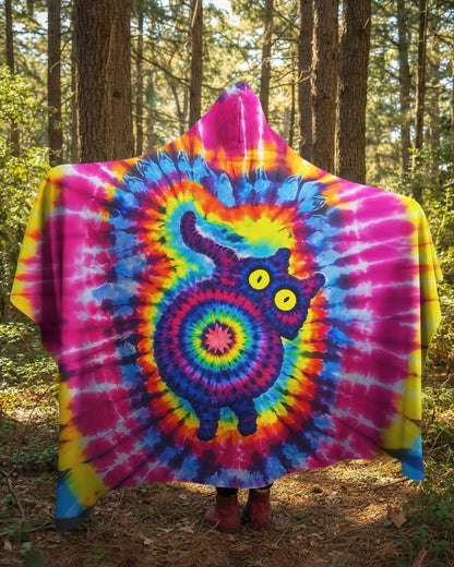 CAT COLORFUL SWIRL PATTERN SHERPA BLANKET HOODIE - TLNO0701265