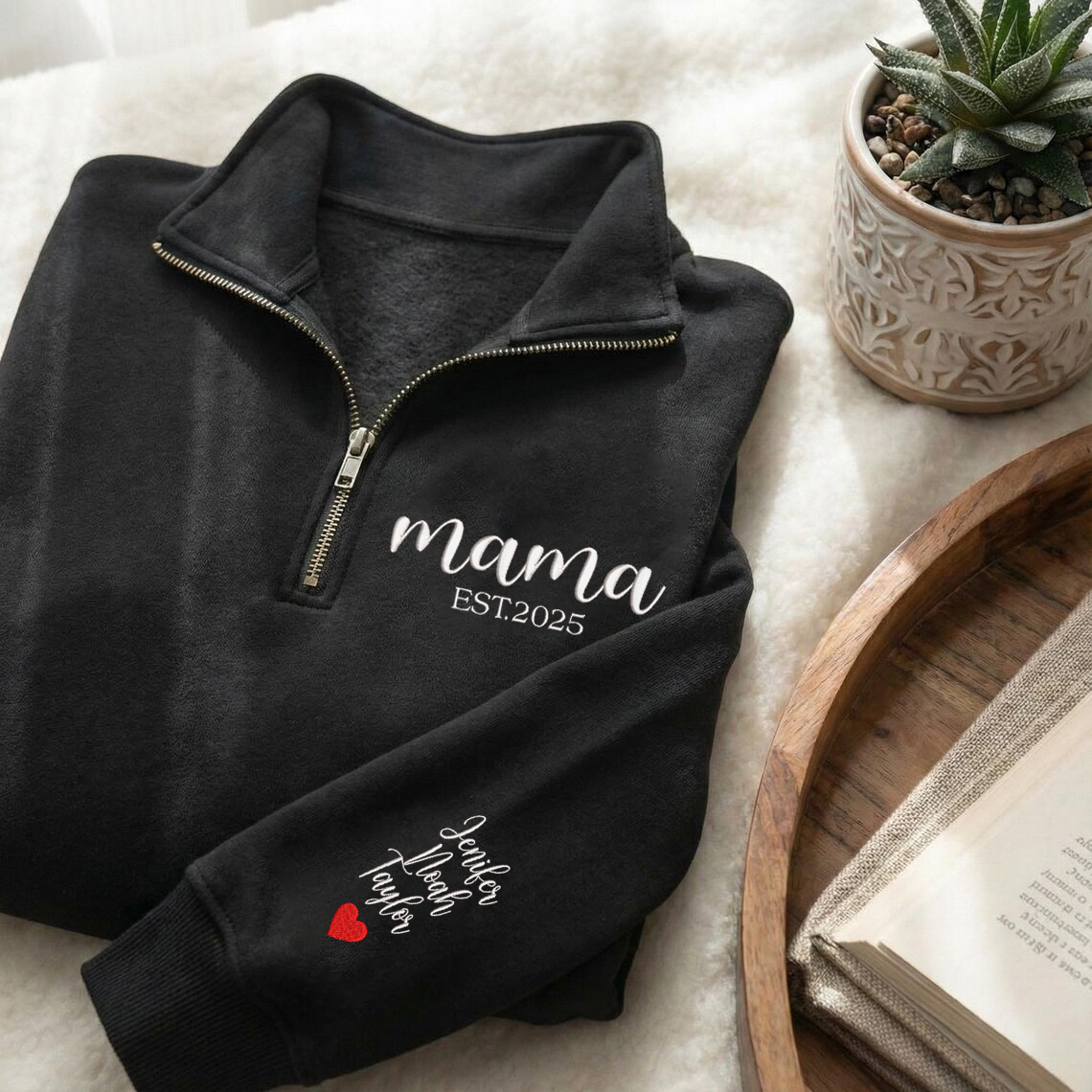 Personalized Embroidered Custom Text With Kids Names On Sleeve Hoodie Sweatshirt T-Shirt