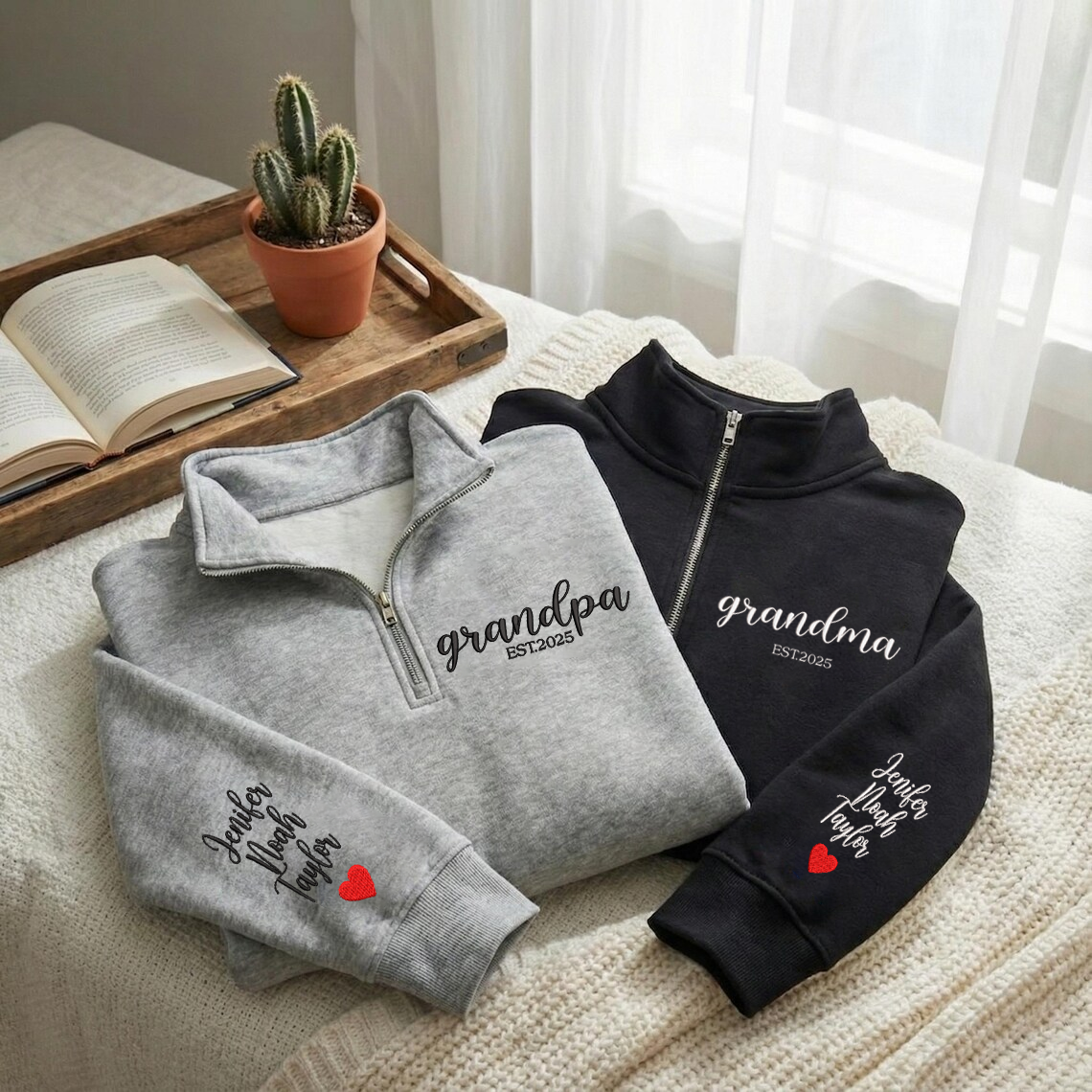 Personalized Embroidered Custom Text With Kids Names On Sleeve Hoodie Sweatshirt T-Shirt