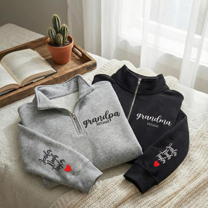 Personalized Embroidered Custom Text With Kids Names On Sleeve Hoodie Sweatshirt T-Shirt