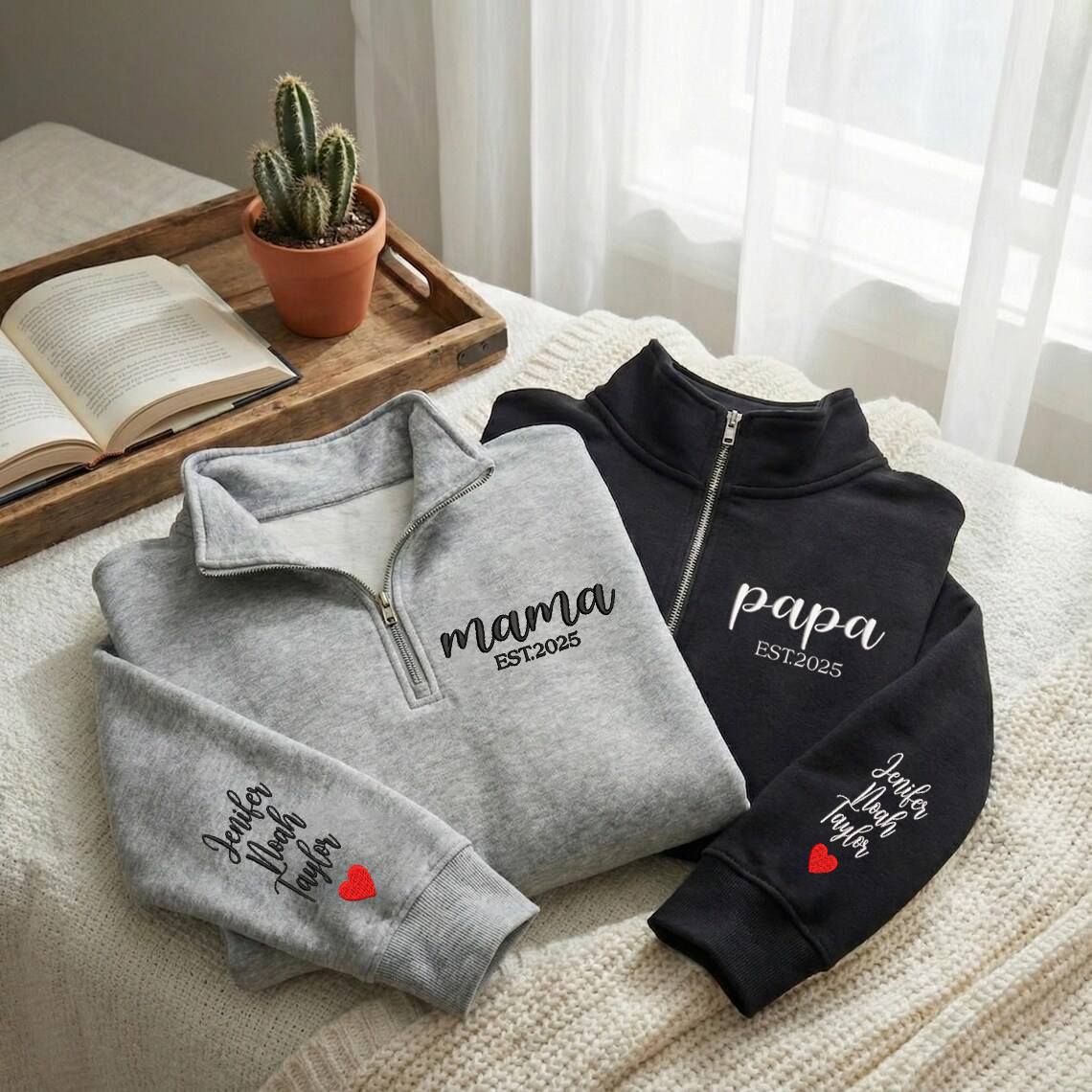 Personalized Embroidered Custom Text With Kids Names On Sleeve Hoodie Sweatshirt T-Shirt