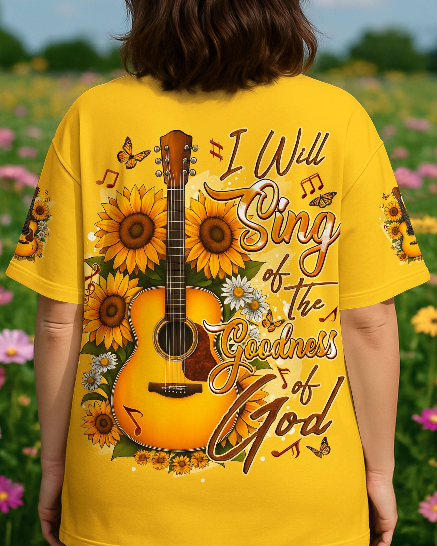 I Will Sing Of The Goodness Of God Guitar Sunflower Women's All Over Print Shirt - Tyqy2709251