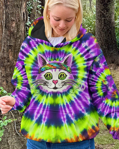 PURPLE GREEN SWIRL CAT ALL OVER PRINT - YHHG0601261