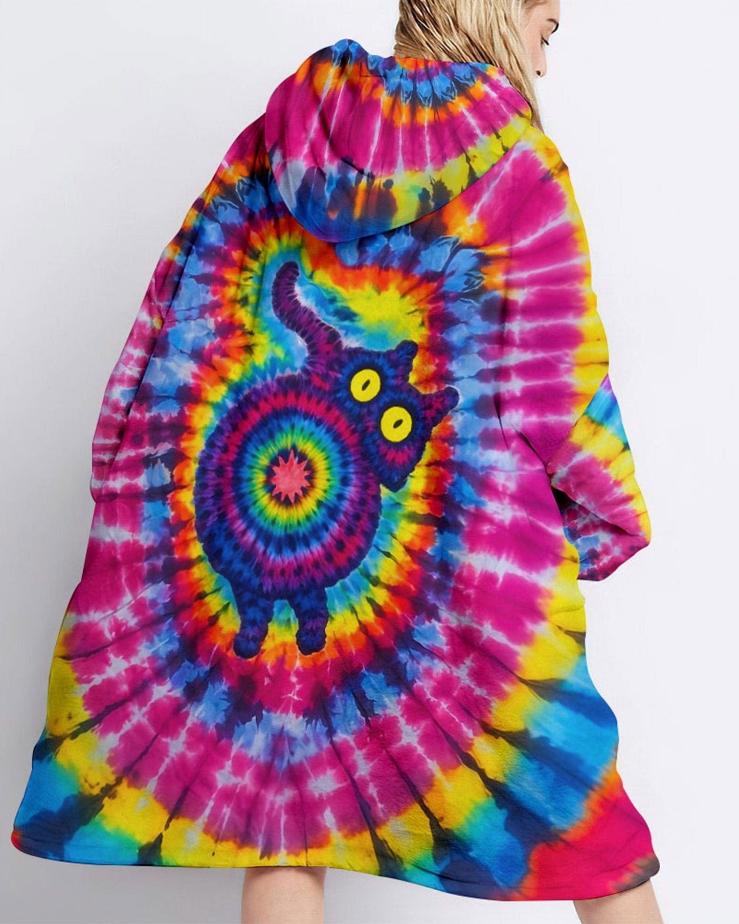 CAT COLORFUL SWIRL PATTERN SHERPA BLANKET HOODIE - TLNO0701265