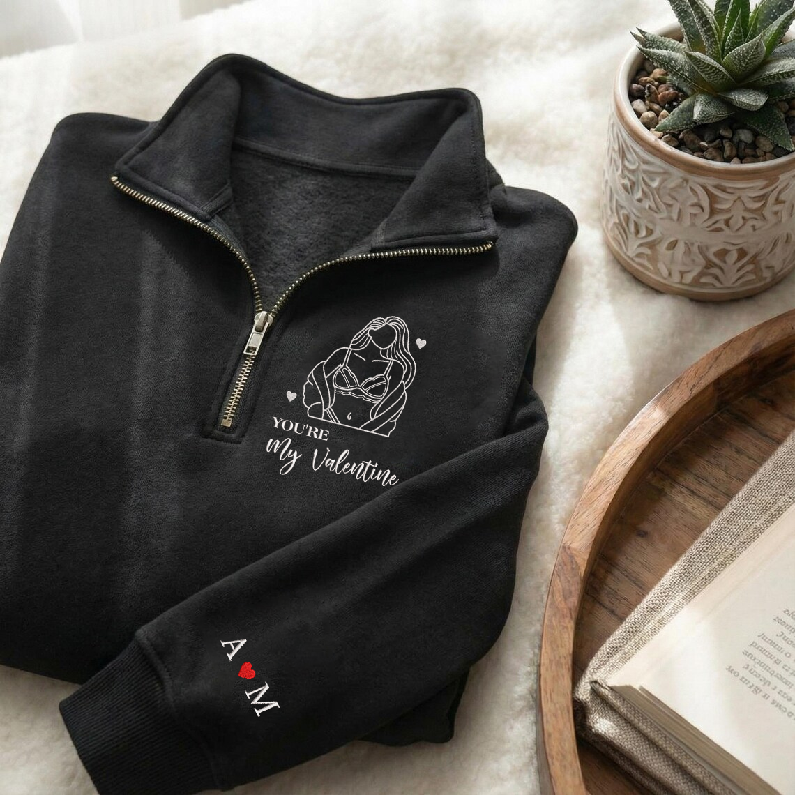 Valentine Personalized Embroidered Outline Photo Hoodie Sweatshirt T-Shirt