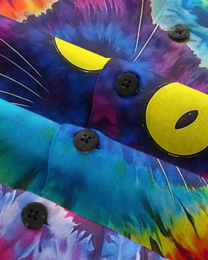 CAT COLORFUL SWIRL PATTERN HAWAIIAN SHIRT   - TLNO0701264