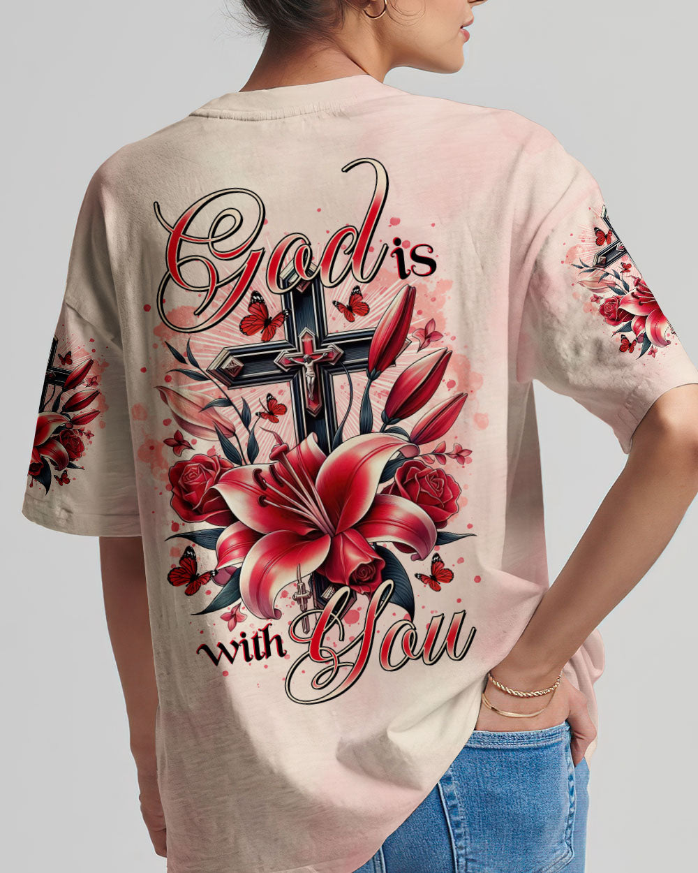 (Hot Deal) God Is With You Lilies Cross Women's All Over Print Shirt  -  Tltr0702252