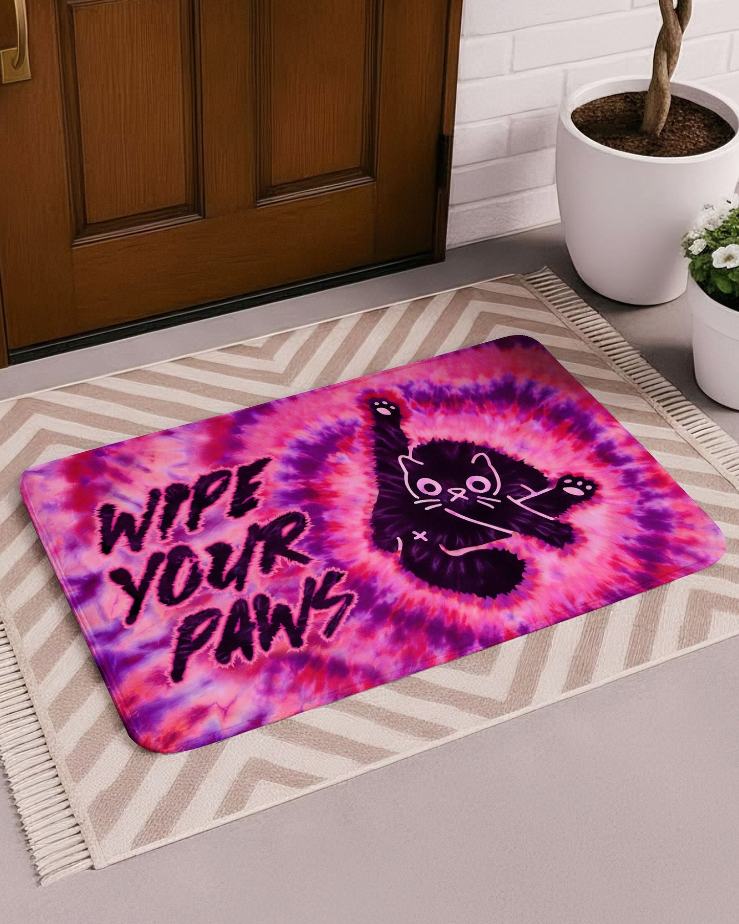WIPE YOUR PAWS FUNNY CAT SWIRL DOORMAT  - TLTW1401261