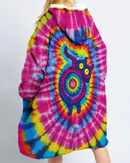 CAT COLORFUL SWIRL PATTERN SHERPA BLANKET HOODIE - TLNO0701265