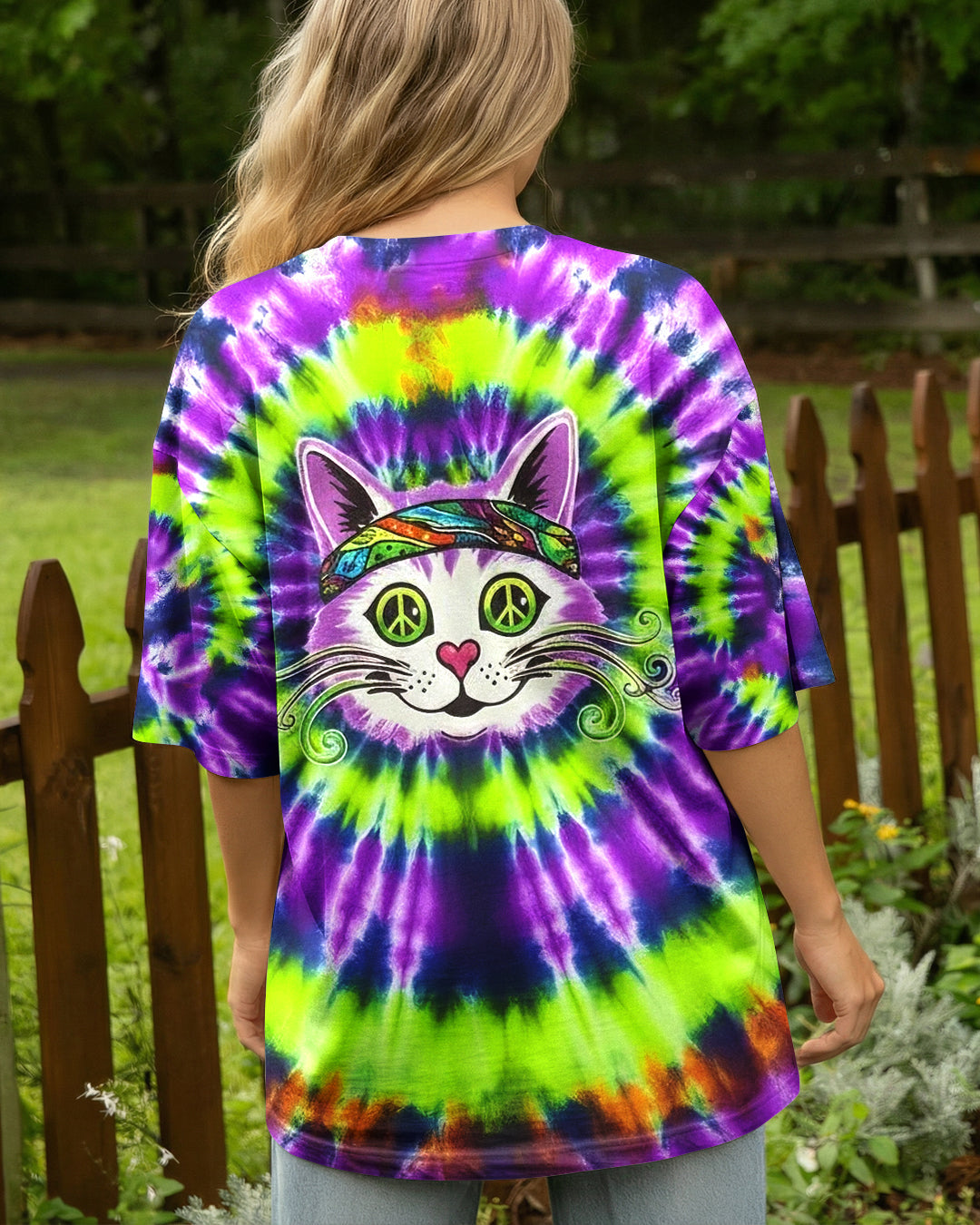 PURPLE GREEN SWIRL CAT ALL OVER PRINT - YHHG0601261