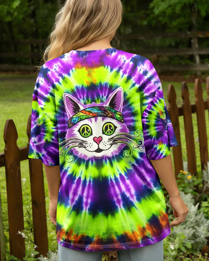 PURPLE GREEN SWIRL CAT ALL OVER PRINT - YHHG0601261
