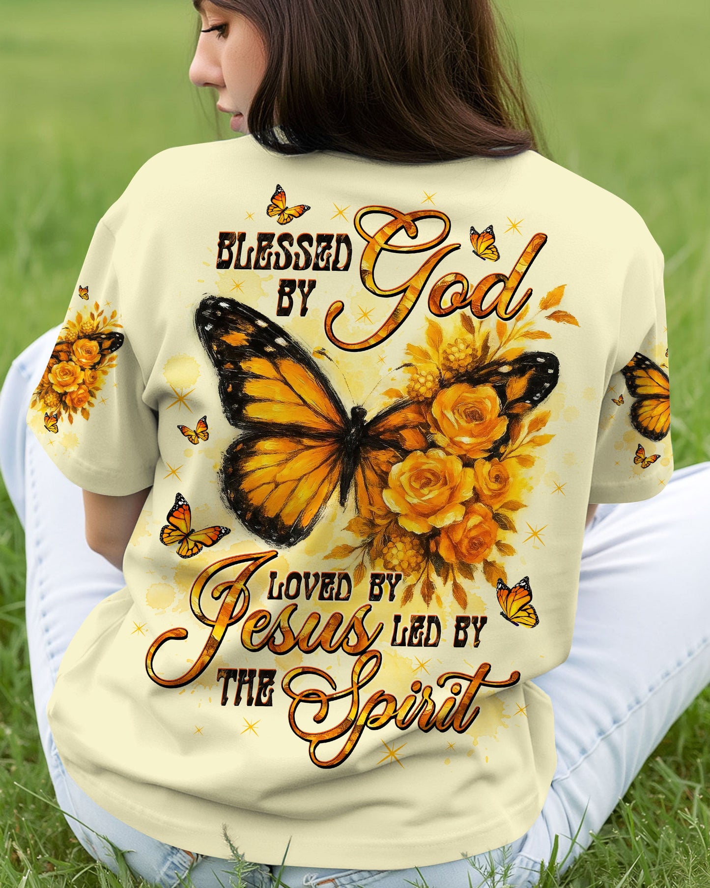 Blessed By God Loved By Jesus Butterfly Women's All Over Print Shirt - Tltw2509254