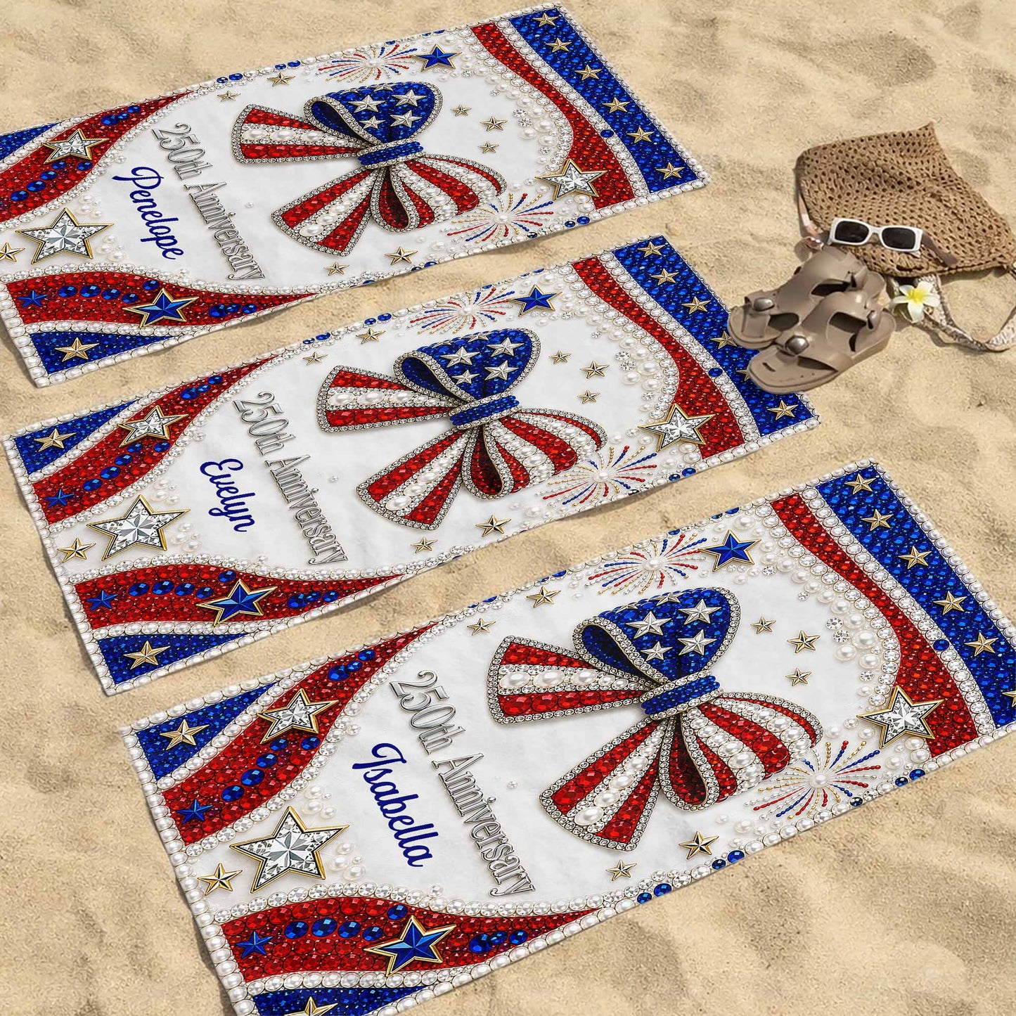 Personalized 4th of July Beach Towel Custom Name USA Flag Beach Towels GradoCreations