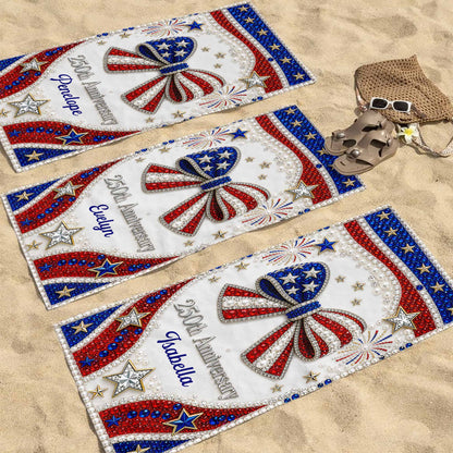 Personalized 4th of July Beach Towel Custom Name USA Flag Beach Towels GradoCreations