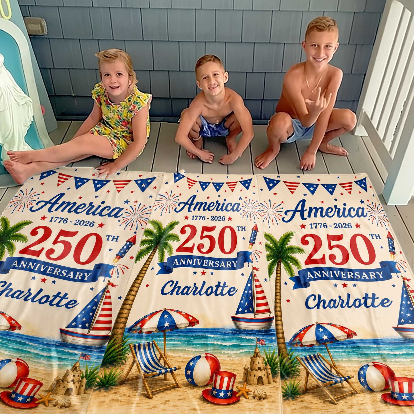 Personalized Beach Towel Custom Name Patriotic 4th of July Gift Beach Towels GradoCreations