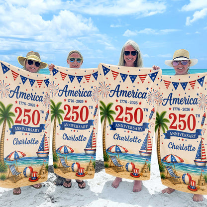 Personalized Beach Towel Custom Name Patriotic 4th of July Gift Beach Towels GradoCreations