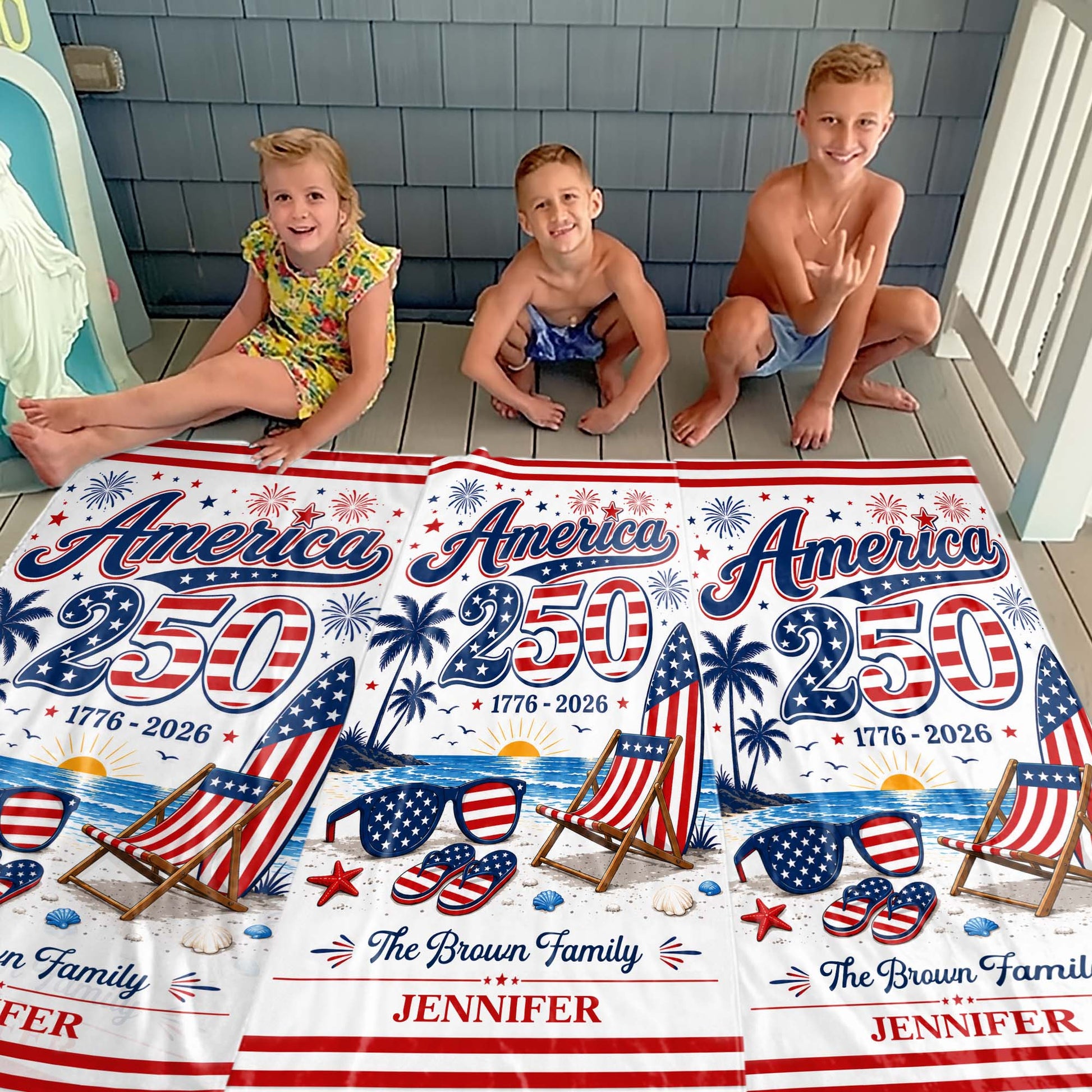 Personalized USA Flag Beach Towel Custom Family Name Gift Beach Towels GradoCreations
