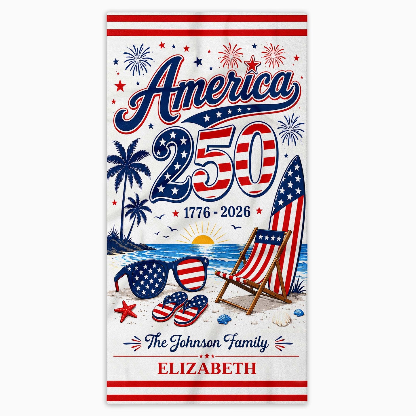 Personalized USA Flag Beach Towel Custom Family Name Gift Beach Towels GradoCreations