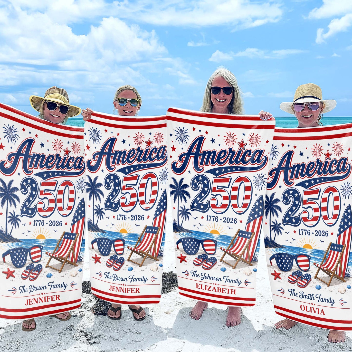 Personalized USA Flag Beach Towel Custom Family Name Gift Beach Towels GradoCreations