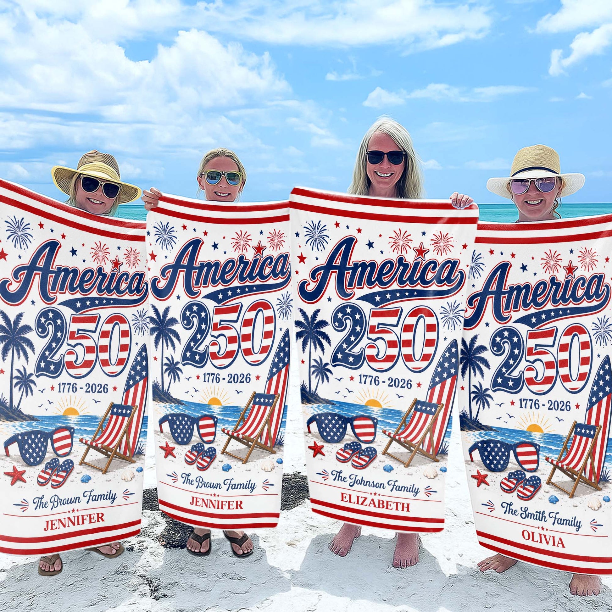 Personalized USA Flag Beach Towel Custom Family Name Gift Beach Towels GradoCreations