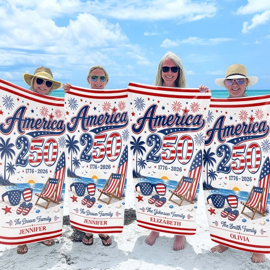 Personalized USA Flag Beach Towel Custom Family Name Gift Beach Towels GradoCreations