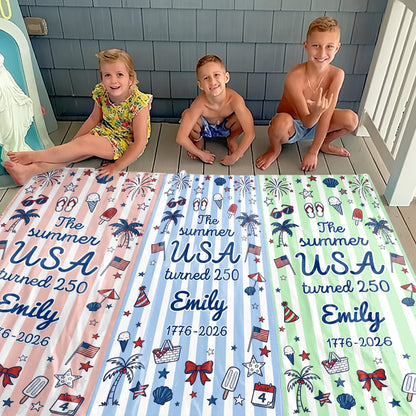 Personalized USA Flag Microfiber Beach Towel Gift for Family Beach Towels GradoCreations