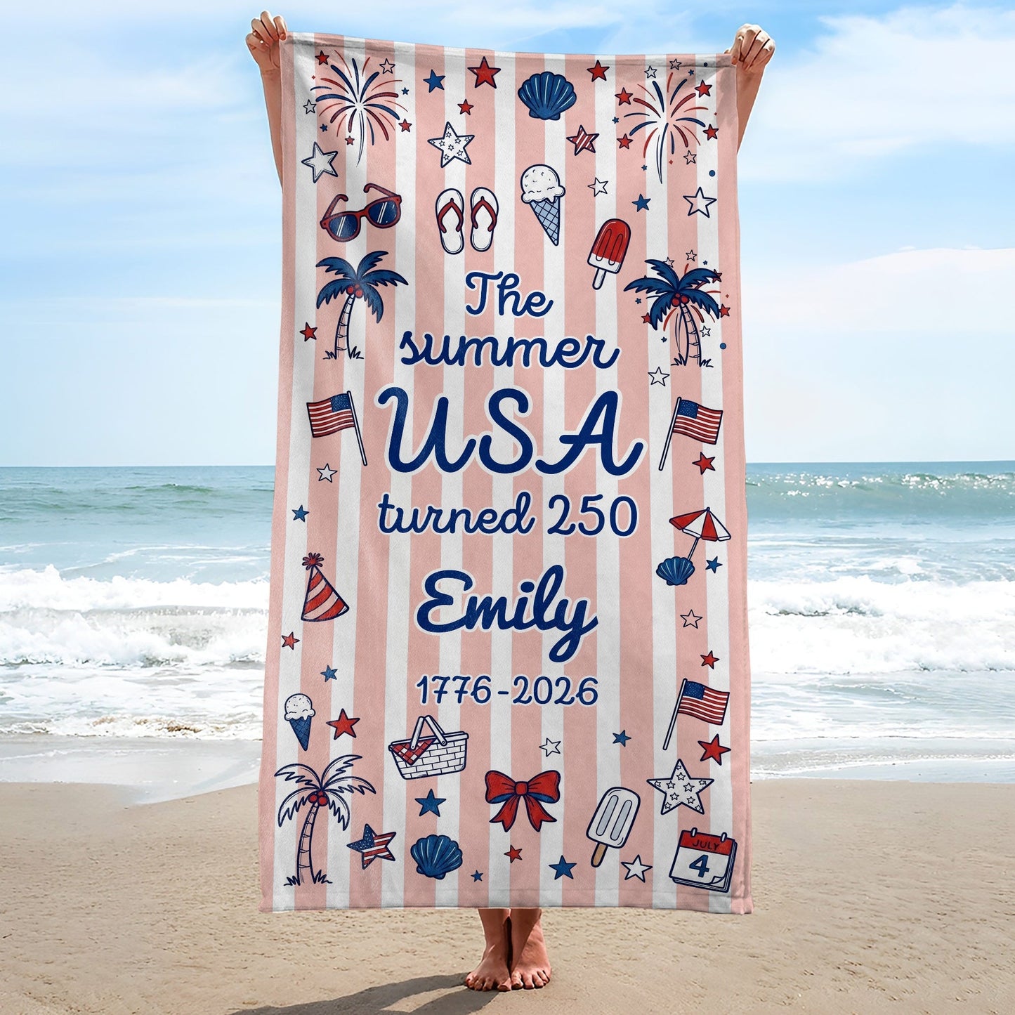 Personalized USA Flag Microfiber Beach Towel Gift for Family Beach Towels GradoCreations