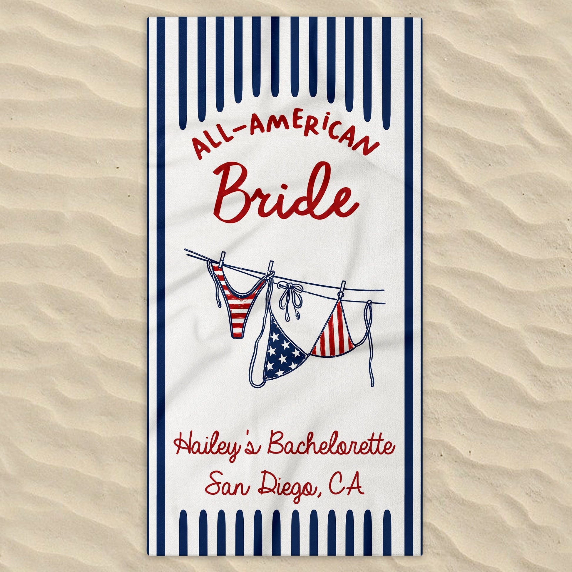 Personalized All-American Bride Beach Towel with USA Flag Gift for Bachelorette Beach Towels GradoCreations