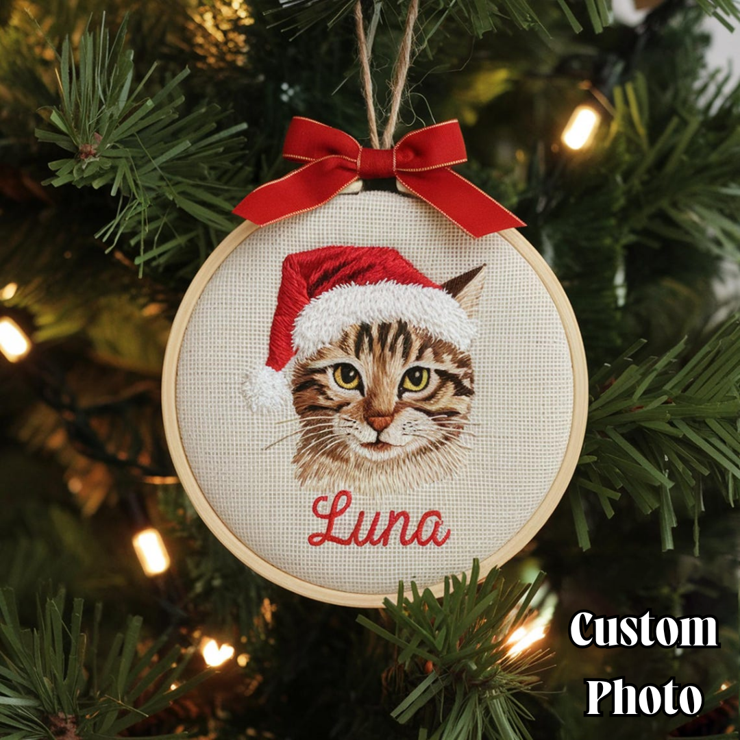 Personalized Pet Embroidery Ornament | Custom Dog Portrait Hoop | Christmas Tree Decoration