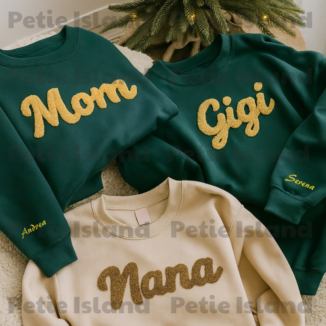 Personalized 0.78" wide - Chunky Chenille Yarn Custom Text Embroidered T-shirt Hoodie Sweatshirt