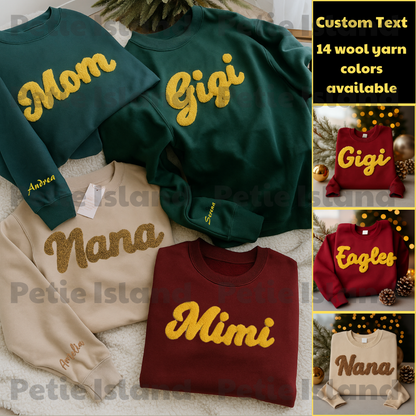 Personalized 0.78" wide - Chunky Chenille Yarn Custom Text Embroidered T-shirt Hoodie Sweatshirt