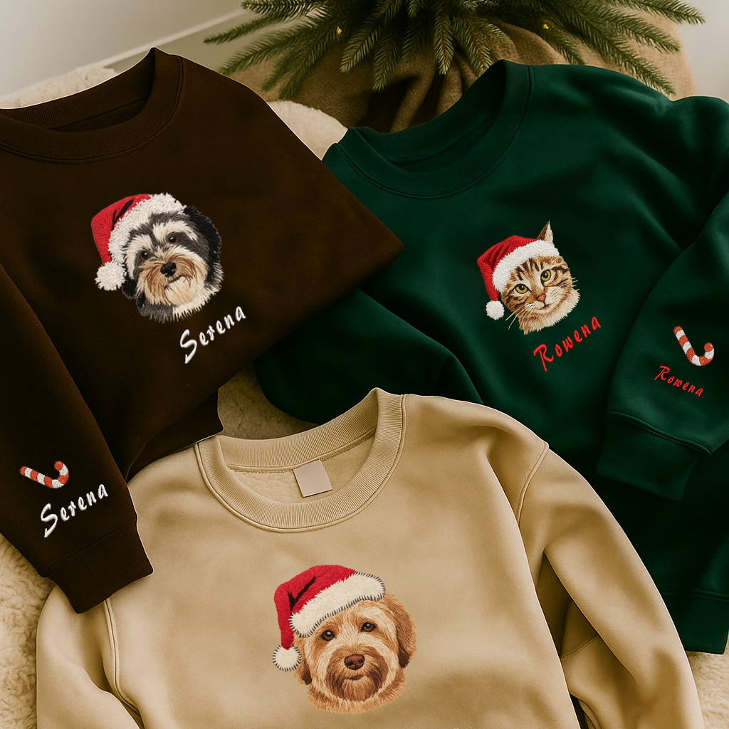 Personalized Embroidered Pet Photo Hoodie Sweatshirt T-Shirt Christmas Gift