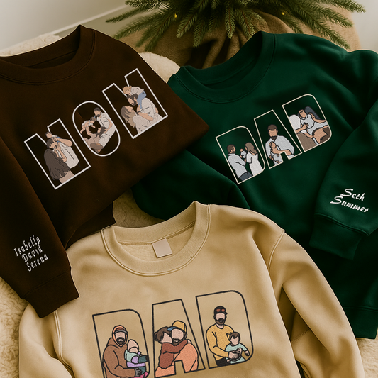 Personalized Embroidered 3 Family Photos Hoodie Sweatshirt T-Shirt, Father's Day Gift, Mother's Day Gift