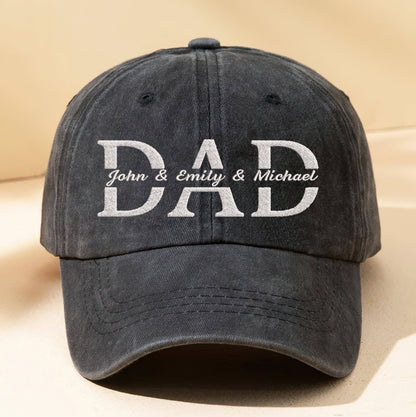 Personalized Embroidered DAD With Kids Names Father's Day Dyed Cap Trucker Hat