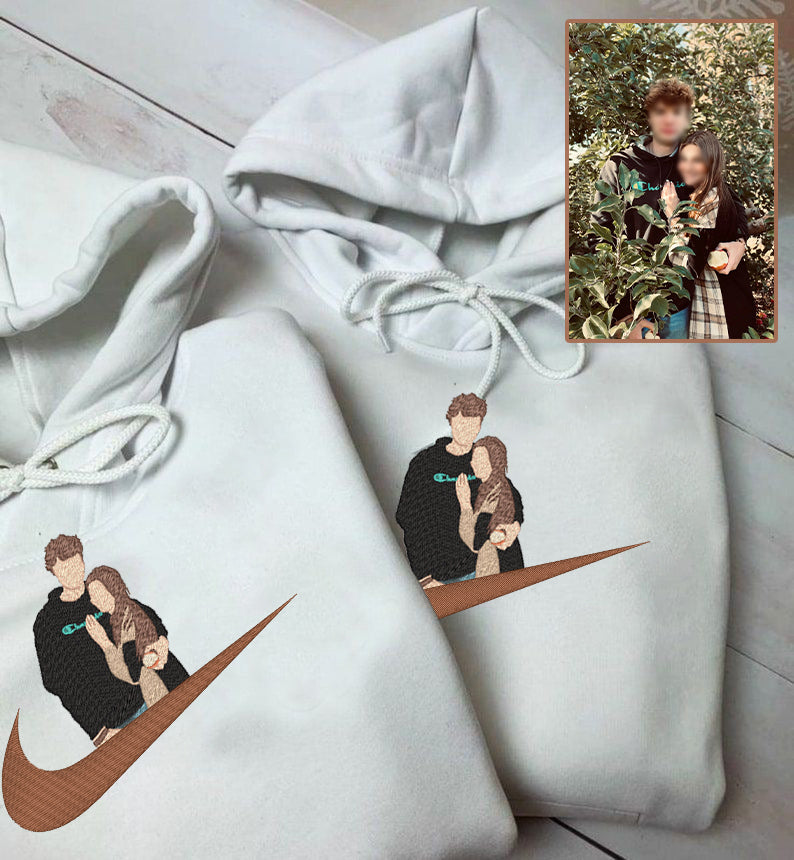 Valentine Personalized Embroidered Couple NKE Logo Hoodie Sweatshirt T-Shirt