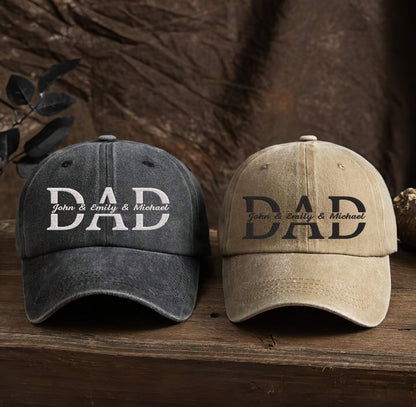 Personalized Embroidered DAD With Kids Names Father's Day Dyed Cap Trucker Hat