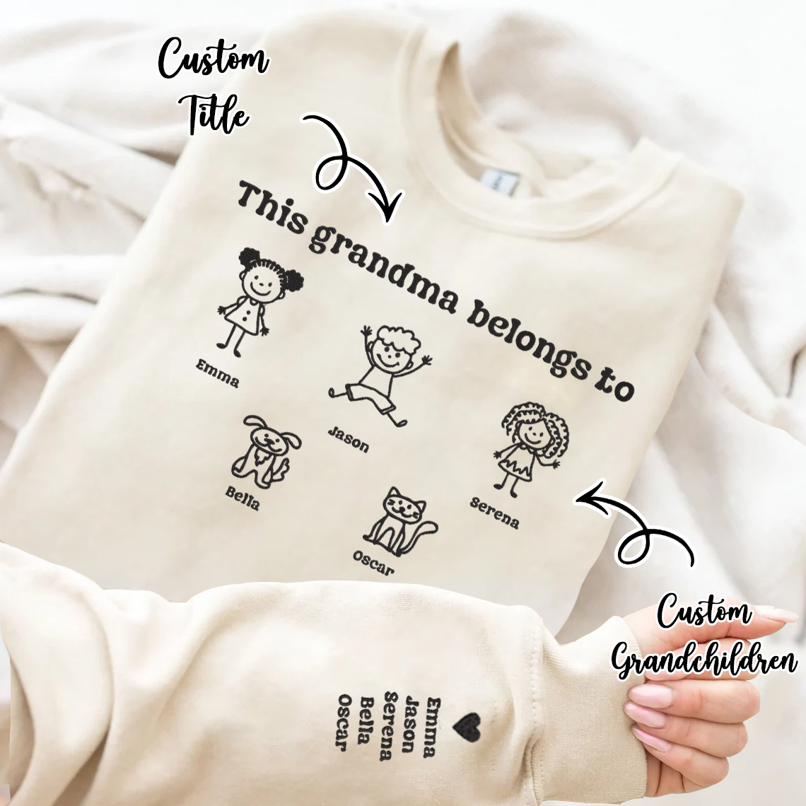 Personalized Embroidered Family Cute Drawing Hoodie Sweatshirt T-Shirt Mother's Day Christmas Gift