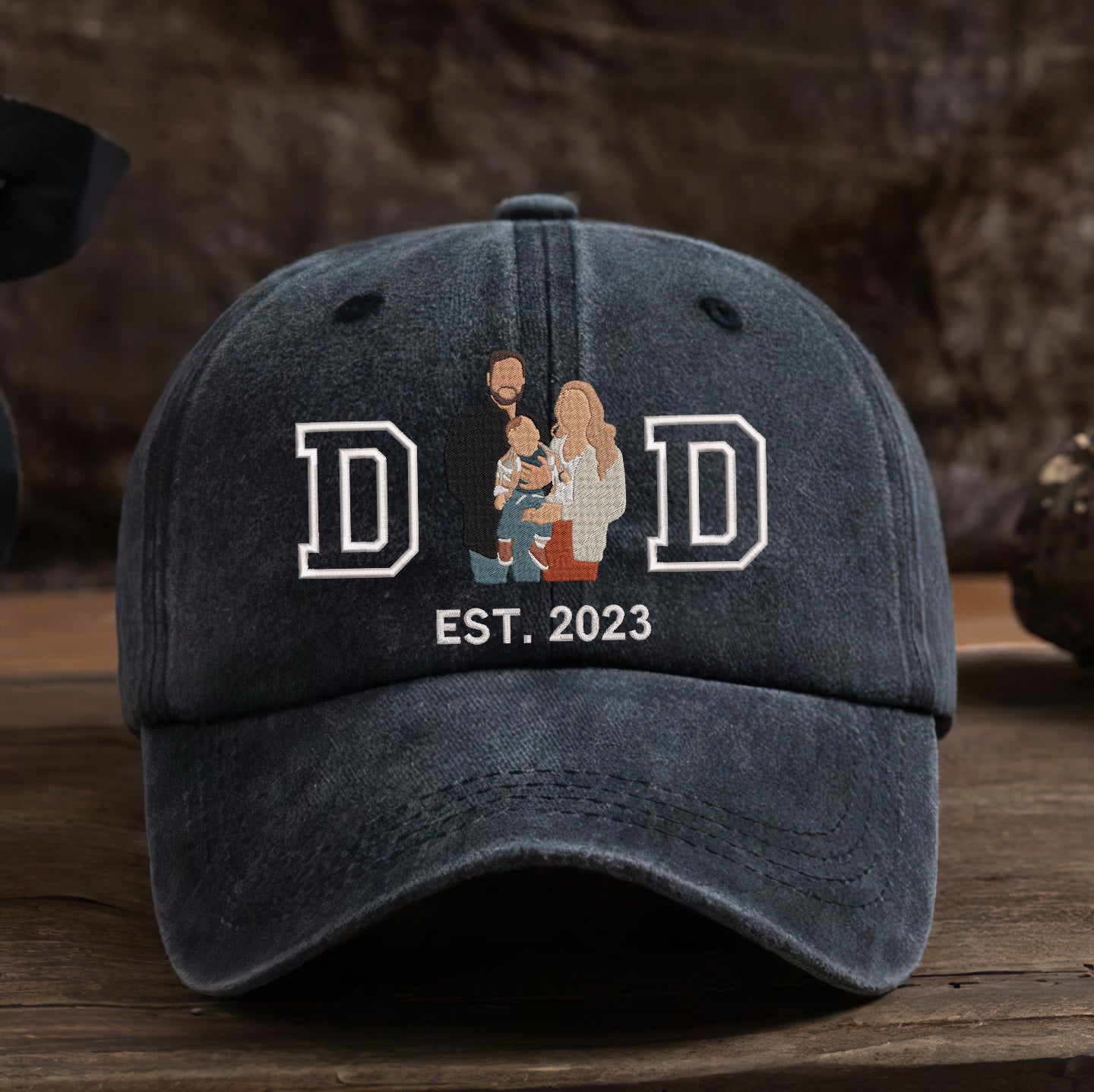 Personalized Embroidered DAD With Family Photo Father's Day Dyed Cap Trucker Hat