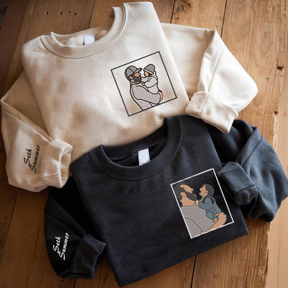 Father's Day Personalized Embroidered Family Photo Framed Hoodie Sweatshirt T-Shirt