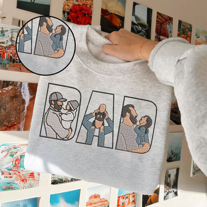 Personalized Embroidered 3 Family Photos Hoodie Sweatshirt T-Shirt, Father's Day Gift, Mother's Day Gift