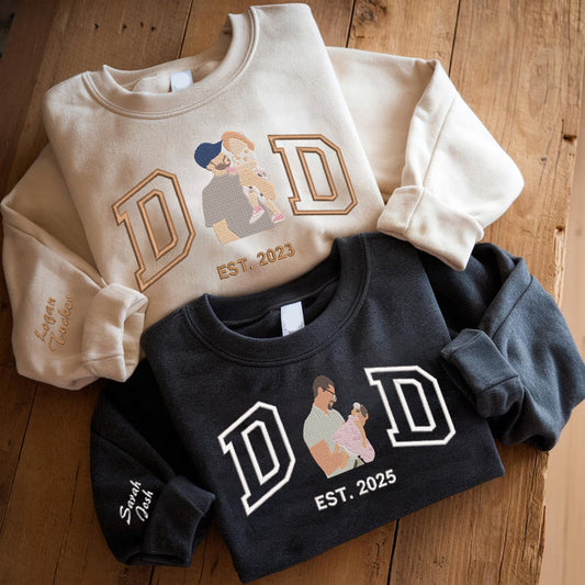 Father's Day Personalized Embroidered Family Photo Hoodie Sweatshirt T-Shirt