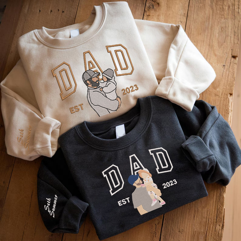 Father's Day Personalized Embroidered Family Photo EST Hoodie Sweatshirt T-Shirt
