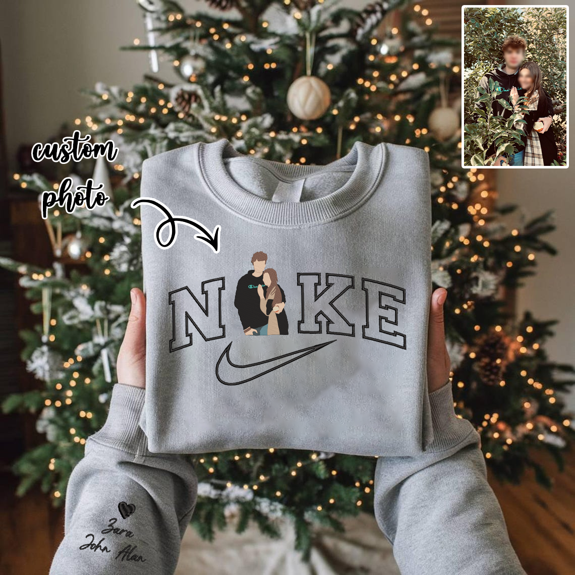 Personalized Embroidered Couple Photo Hoodie Sweatshirt T-Shirt Valentine Gift Christmas Gift