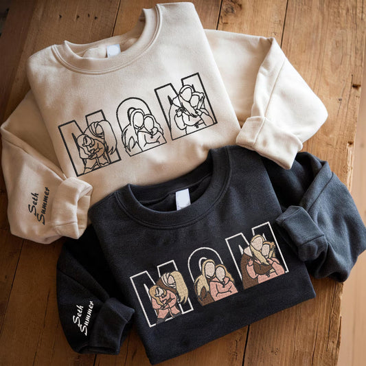 Mother's Day Personalized Embroidered 3 Family Photos Hoodie Sweatshirt T-Shirt, Gift For Mom, Mother's Day Gift