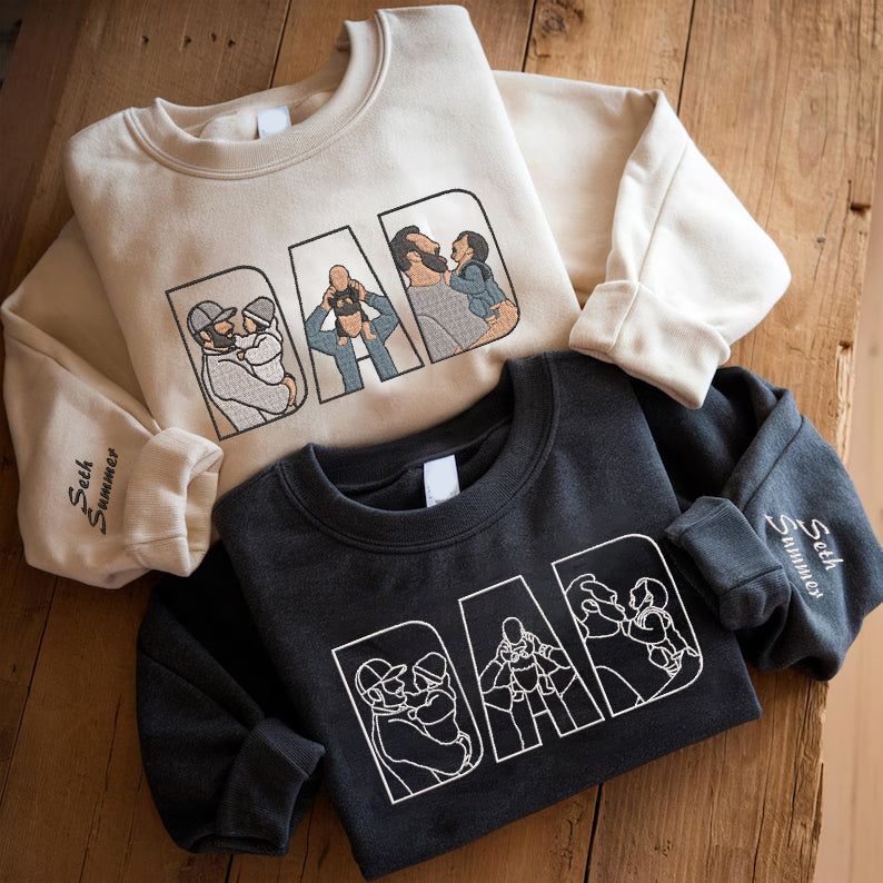 Father's Day Personalized Embroidered 3 Family Photos Hoodie Sweatshirt T-Shirt, Gift For Dad, Father's Day Gift